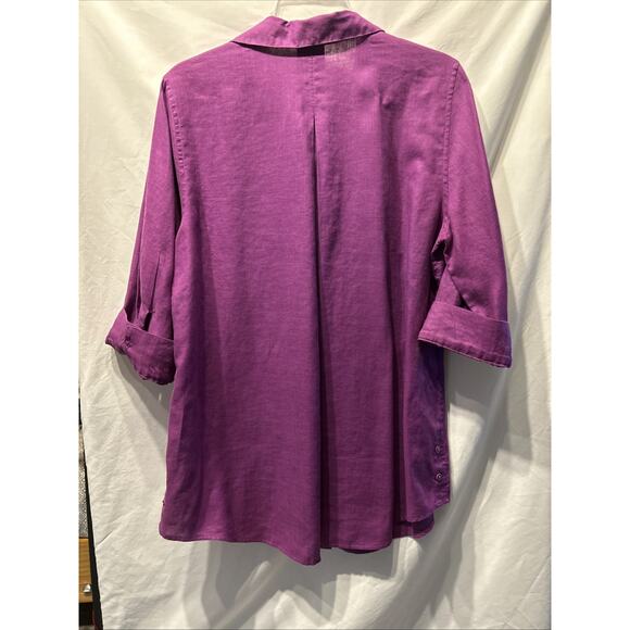Chicos No Iron Linen Top Women’s Medium Button Up Purple 3/4 Sleeve Career - Picture 9 of 12